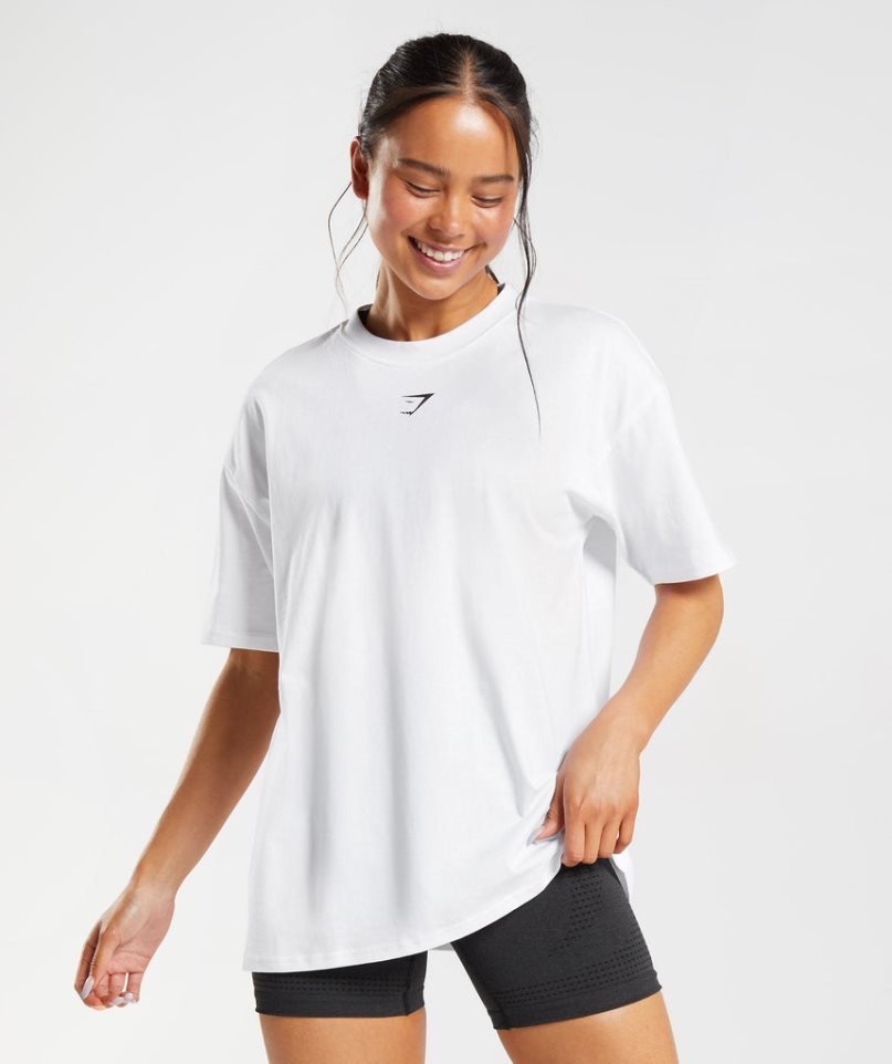 Women's Gymshark Fraction Oversized T-Shirts White | NZ 7OWKPU